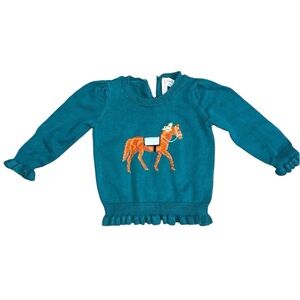 Janie & Jack Horse Sweater 12-18M – Teal Ruffle Knit Baby Girl